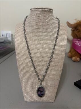 Silver-Tone Palm Tree Pendant Necklace in Purple